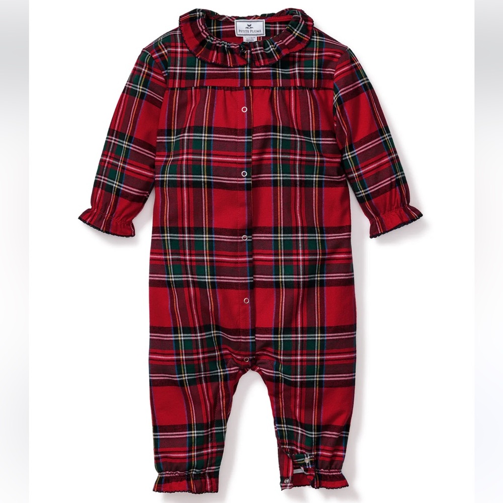 Petite Plume Baby's Brushed Twill Madeline Romper in Imperial Tartan 6/12 Months